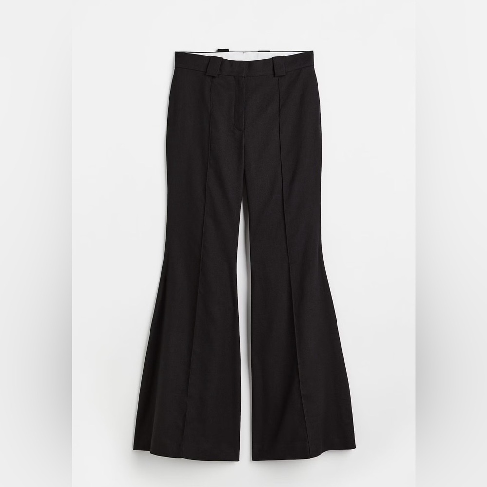 H&M Studio A/W 2022 Flared Linen Blend Trouser Pants Black Size 18 New! $129